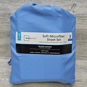 Mainstays 3-Piece Soft Microfiber Twin Sheet Set Blue Eyes Wrinkle Resistant - Picture 1 of 11