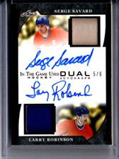 2023 LEAF IN THE GAME USED SERGE SAVARD LARRY ROBINSON DUAL JERSEY AUTO # 5/6
