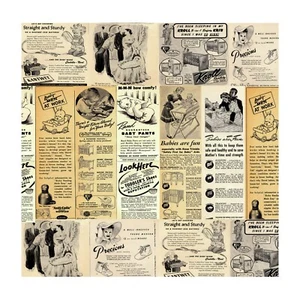 Papel de envolver regalo, anuncios de guardería vintage RARO, paquete de 25 hojas, 12"x12" - Imagen 1 de 1