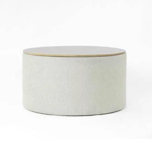 Homepop Ottoman 30"x30"x16" Light Gray Woven Upholstery Fabric Round Storage - Picture 1 of 4