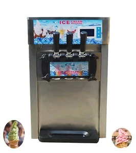110V Commercial 3 Flavor Soft Ice Cream Maker Machine Stainless Steel - Picture 1 of 11