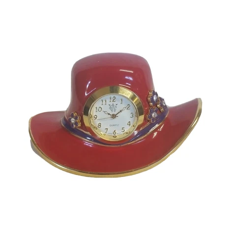 MINIATURE RED HAT QUARTZ CLOCK ~  New Battery 11/2022 ~  (Weighty) Brass? Cover