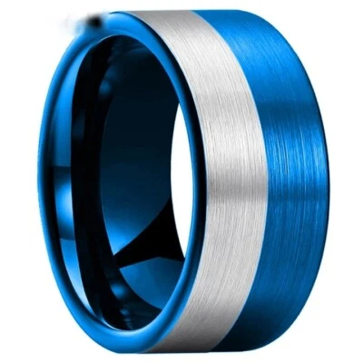 6/8/10/12MM Black Blue Tungsten Carbide Ring Band Pipe Cut Brush Finish Ring - Image 1 of 4