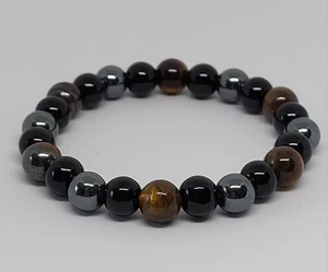 Naturstein Armband Perlen Tigerauge & Hämatit & Obsidian 8mm Schmucksteinperlen  - Bild 1 von 10