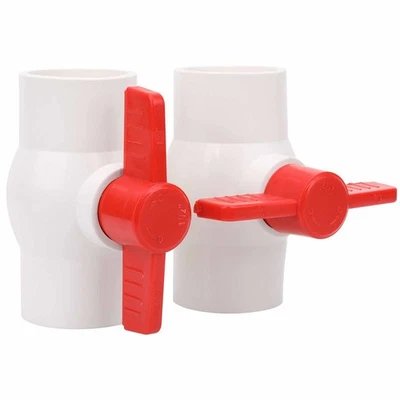2Pcs 1-1/2" PVC Ball Valve Water Pipe Shut-Off Valve Socket with Red T-Handle - Image 1 of 4