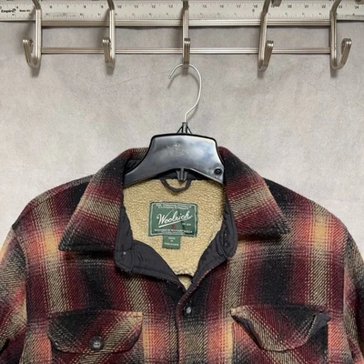 Woolrich Jacket Men M Ombre Plaid Flannel Sherpa Lined Heavy Wool Button Up Coat - Image 1 of 4