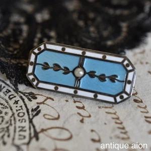British Antique 1920s Silver Enamel Art Deco Brooch Faux Pearl Blue - Picture 1 of 10