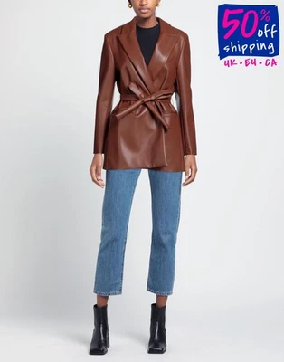 Giacca Blazer Vicolo RRP€201 Taglia L Pelle PU Foderata Marrone Made in Italy - Immagine 1 di 4