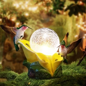 Solar Garden Statue Hummingbird Figurine - Hummingbird Flower Carry Magic Orb... - Picture 1 of 7