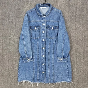 Primark Denim Co. Shirt Dress Womens 14 Blue Long Sleeve Button-Up Raw Hem - Picture 1 of 13