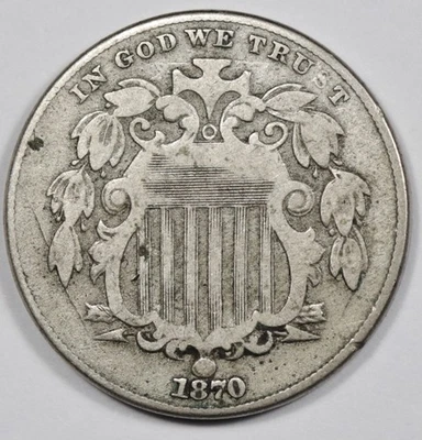 1870 Shield Nickel.  Fine.  207429 - Image 1 of 2