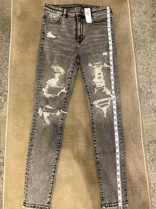 NEW American Eagle Next Level Flex Ripped Distressed Gray Skinny Jeans Women's 8 - Picture 1 of 6