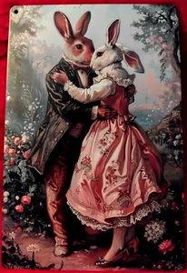 OCCASION PLAQUE METAL SERIGRAPHIEE-Couple de Lapins Pâques -N°12 30 CM X 20 CM - Foto 1 di 5