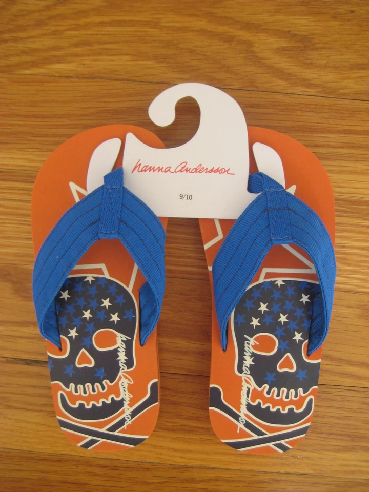 Новый с Ярлыками Hanna Andersson синий оранжевый пират шлепанцы 9 10 в полоску сандалии обувь новый - Изображение 1 из 4