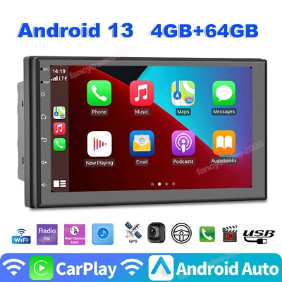 4+64GB Double 2Din Car Stereo Wireless Apple CarPlay Android Auto Radio 7" Touch - Image 1 of 4