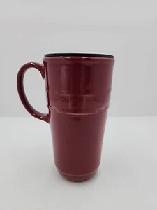 Longaberger Tall Travel Coffee Mug Lid Vitrified Pottery Red Woven Tradition - Picture 1 of 14