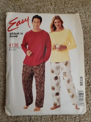 Misses And Men's  XL To XxL Pj's Pajamas McCalls 4136 New FF  - Image 1 of 2