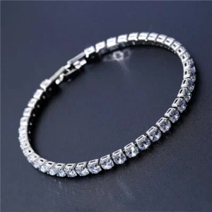 Women's 7" Tennis Bracelet 4mm Round Cut VVS1 Moissanite 14k White Gold Plated - Picture 1 of 7