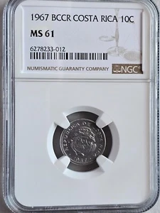 Costa Rica 10 Centimos 1967 BCCR NGC MS 61 - Picture 1 of 2