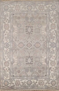 Alfombra india hecha a mano gris/marfil geométrica Oushak 4'x6' de lana hecha a mano - Imagen 1 de 12