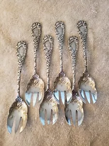 CHRYSANTHEMUM by DURGIN Sterling Silver set 6 ICE CREAM FORKS 5 5/8" Monogram P - Picture 1 of 17
