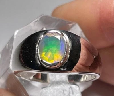 ANILLO HECHO A MANO DE PLATA DE LEY 925 ÓPALO NATURAL FACETADO DE 0,78 QUILATES PARA HOMBRE TALLA 10 9,8 GR Foto 1 de 4