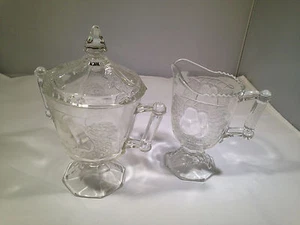 Depression Glass - "Baltimore Pear" Creamer, Sugar and Lid - Picture 1 of 6
