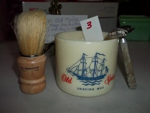 Vintage Shave Mugs with Razor and Brush - Picture 1 of 3