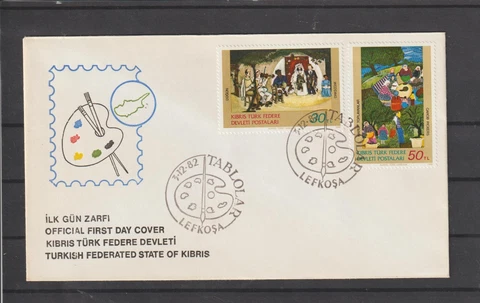 CYPRUS - TURKISH STATE OF KIBRIS 1982 PAINTINGS FDC, SG#132-133 Cover