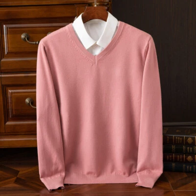 Men's Knitwear Cotton Wool Blend V-neck Long Sleeve Pullover Sweater Knit Warm - Image 1 of 4