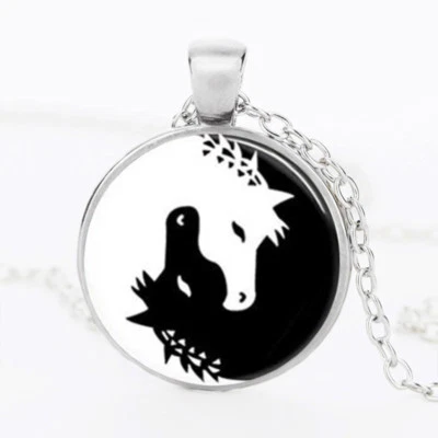  Plata CABALLO COLGANTE 20" COLLAR HOMBRE HEMBRA CABEZAS ANIMALES YIN YANG CAJA GRATIS Foto 1 de 4