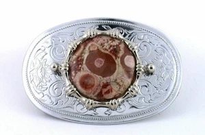 39mm Round Leopardskin Jasper Cabochon Cab Silver Color Oval Belt Buckle PBB12 - Picture 1 of 2