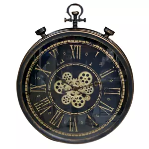 60cm Wall Clock Bronze & Gold Moving Cogs Antique Vintage Time Piece - Picture 1 of 3