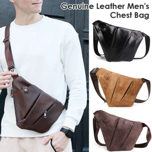 Fashion Men Shoulder Bag Genuine Leather Crossbody Chest Bag Outdoor Cycling - Picture 1 of 24