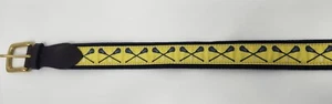 Mens Lacrosse Sticks Canvas Leather Belt Pastel Yellow And Navy Logo - Size 32 - Picture 1 of 3