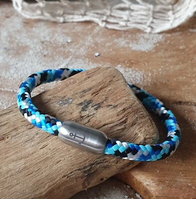Armband Segeltau "Anker" 6mm Schwarz Blau Türkis Weiß + Edelstahl-Verschluss  - Bild 1 von 2