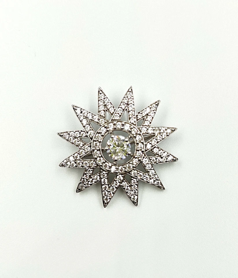 Hermoso broche de boda de circonita cúbica genuina con diseño de flor de estrella para mujer Foto 1 de 4