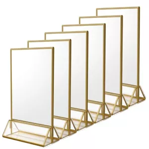 6Pack Clear Acrylic Sign Holder with Gold Borders, 5x7" Horizontal - Picture 1 of 5