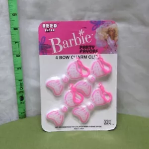 BARBIE DOLL four 4 Bow Charm Hair Clips NWT girls party favors 1990 vtg birthday - Picture 1 of 3
