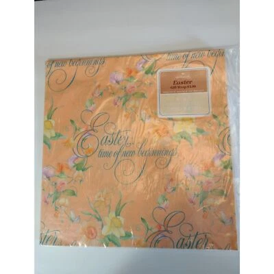 Vintage Hallmark Easter Peach Pastel Floral Daffodil Gift Wrap Wrapping Paper - Image 1 of 4