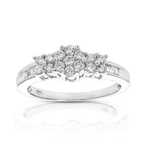 1/2 cttw 3 Stone Composite Diamond Engagement Ring 14K White Gold Bridal Size 7 - Picture 1 of 6
