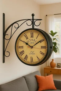Antique Victoria Station Double Sided Railway Station Functional Wall Clock - Picture 1 of 6