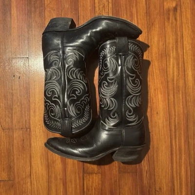 Botas vaqueras de cuero Olathe vintage hechas en EE. UU. 10AAA bordado único negro/marrón Foto 1 de 4