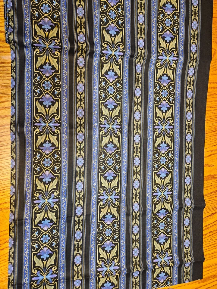 Telas Ginny Beyer púrpura, dorado, negro, rayas florales 100 % algodón 4 1/2 yardas Foto 1 de 4