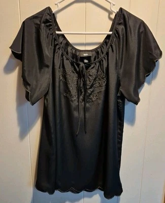 Blusa para mujer Massimo borde festoneado/borde dorado/mangas aleteadas~talla L Foto 1 de 4