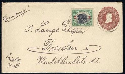 Liberia # U4 y O17 Cubierta a Alemania Harper 30 de julio 1906 Fauna Elefante Foto 1 de 2