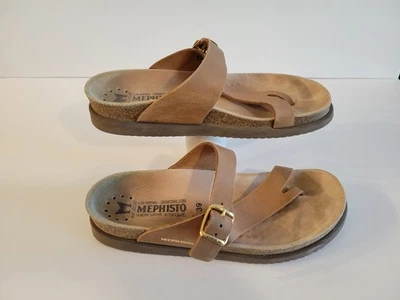 Mephisto Helen Tan Leather Thong Sandals Comfort Slide Size 39 EU 8 - 8.5 US - Image 1 of 4