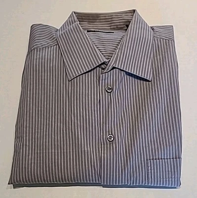 Masculino- Manga Longa- Camisa Social- Alfani- Grande- Listras Cinza- 16.5 34/35 - Imagem 1 de 3