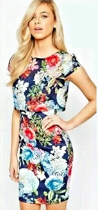 Jessica Wright Floral Bodycon Dress Size 8 Party Occasion Holiday Navy - Picture 1 of 13