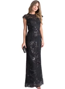 Chi Chi London Mari Black Sequin Embellished Fishtail Maxi Dress UK Size 8 US 4 - Picture 1 of 7
